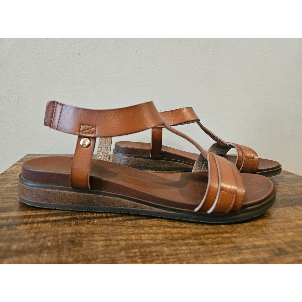Lauren Blakwell Girls Brown Sandals Faux Leather T-Strap Preppy Boho Kids Size 6